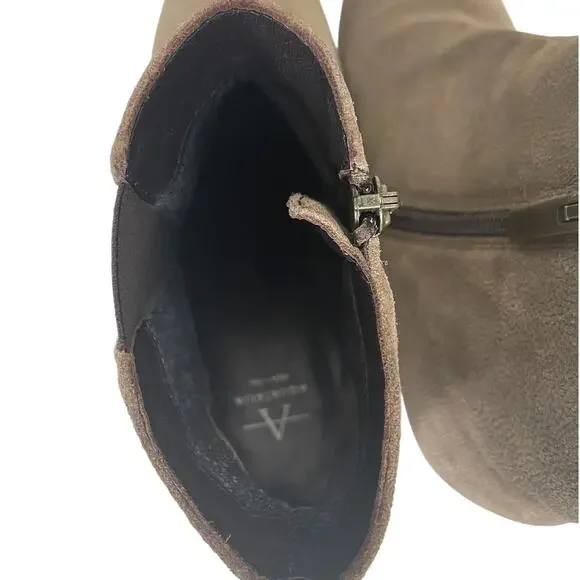 Aquatalia Suede Heeled Zip Ankle Boots Taupe Made in Italy Size US 10 - Picture 9 of 13